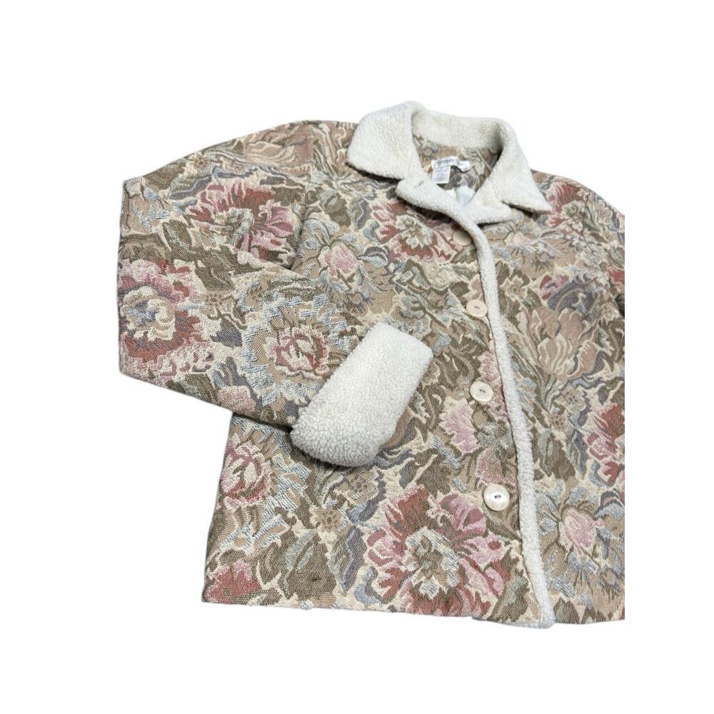 Coldwater Creek Tapestry Floral Jacket Sherpa Trim Cottagecore M - Picture 6 of 12